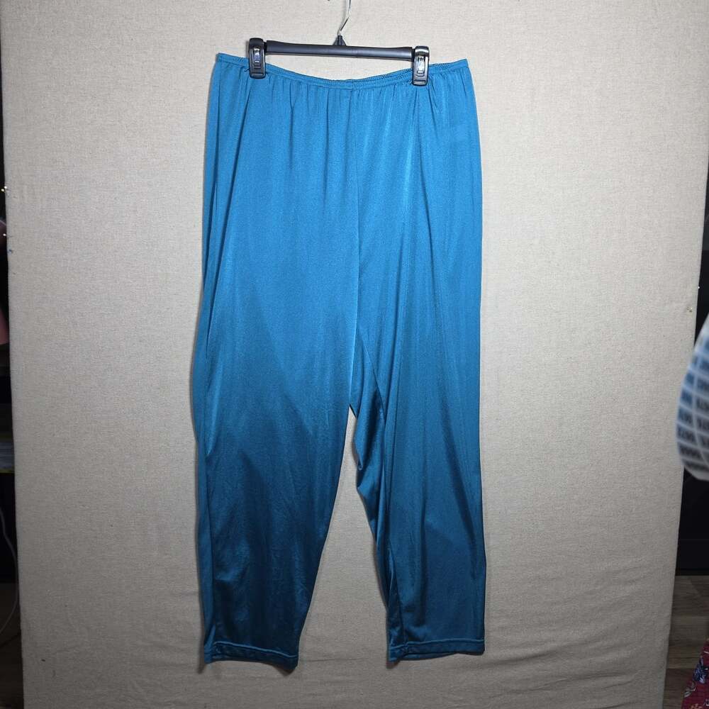 Only Necessities Womens 1X Blue Nylon silky 2pc Pajama pants Set Lace Trim - Picture 7 of 12